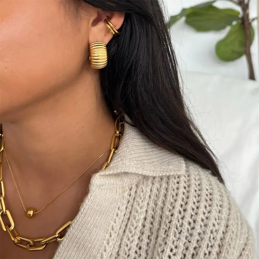 Gold Chunky C Hoop Earrings