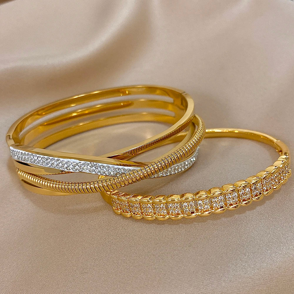 Crossed Rhinestone Open Cuff Bracelet