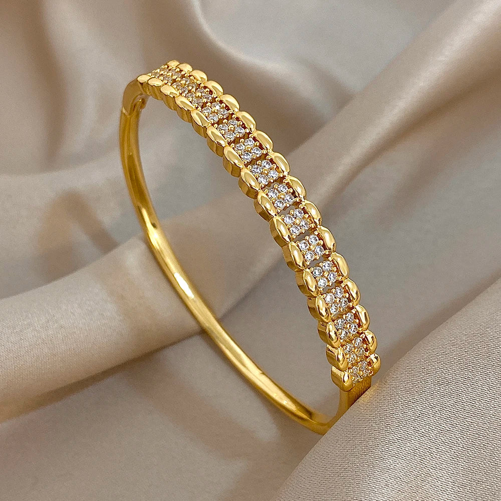 Crossed Rhinestone Open Cuff Bracelet