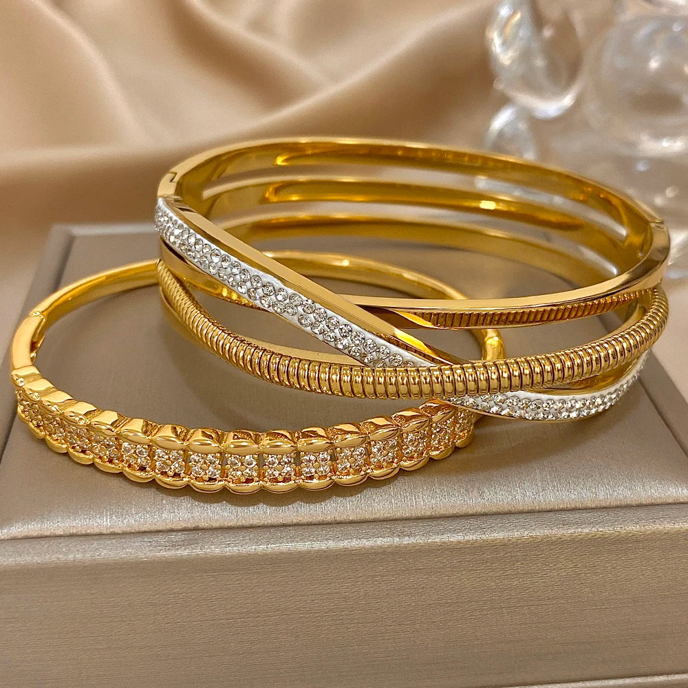 Crossed Rhinestone Open Cuff Bracelet