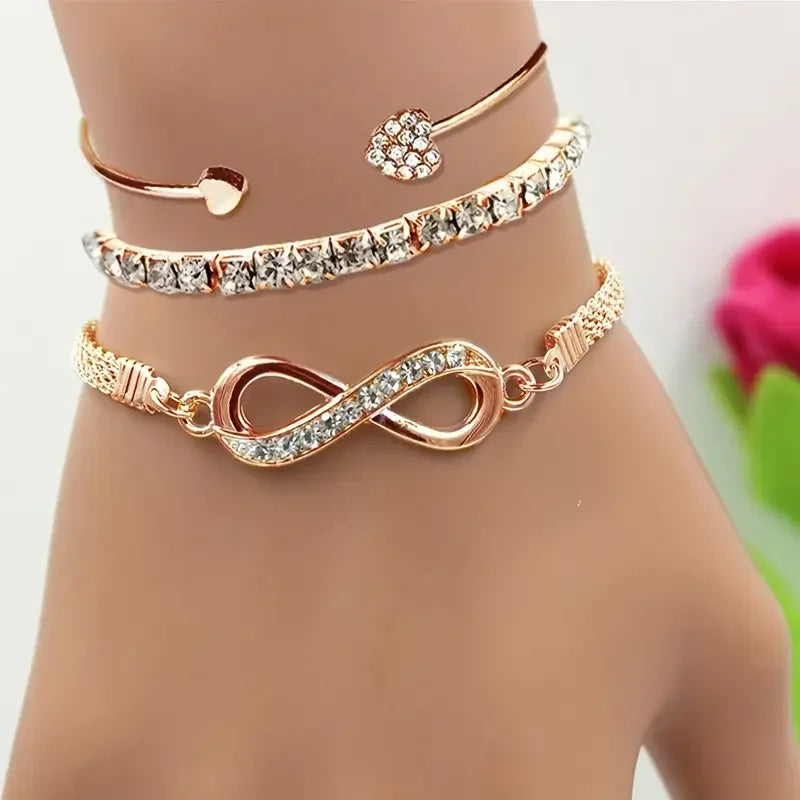 Vintage Crystal Heart Bracelet Set – 3PCS