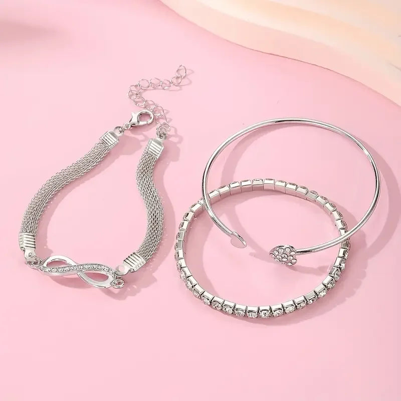 Vintage Crystal Heart Bracelet Set – 3PCS