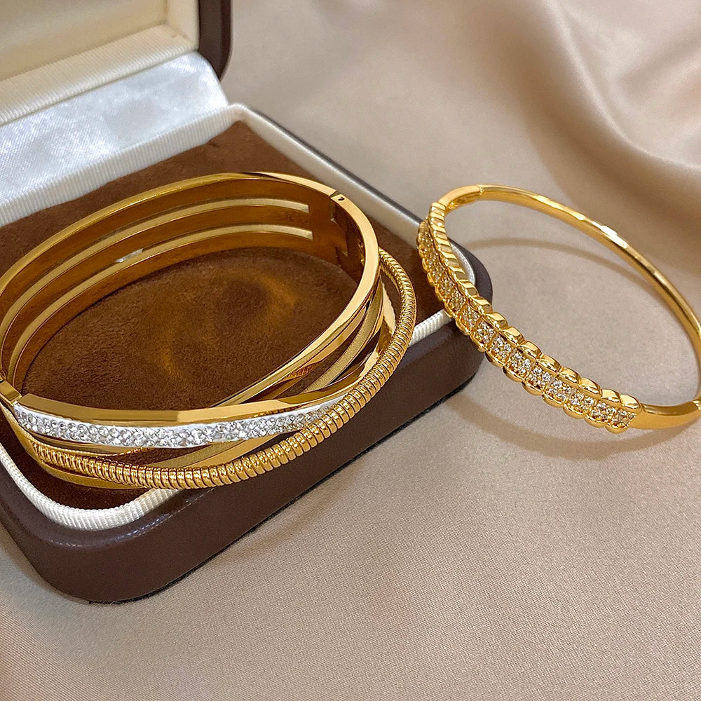 Crossed Rhinestone Open Cuff Bracelet