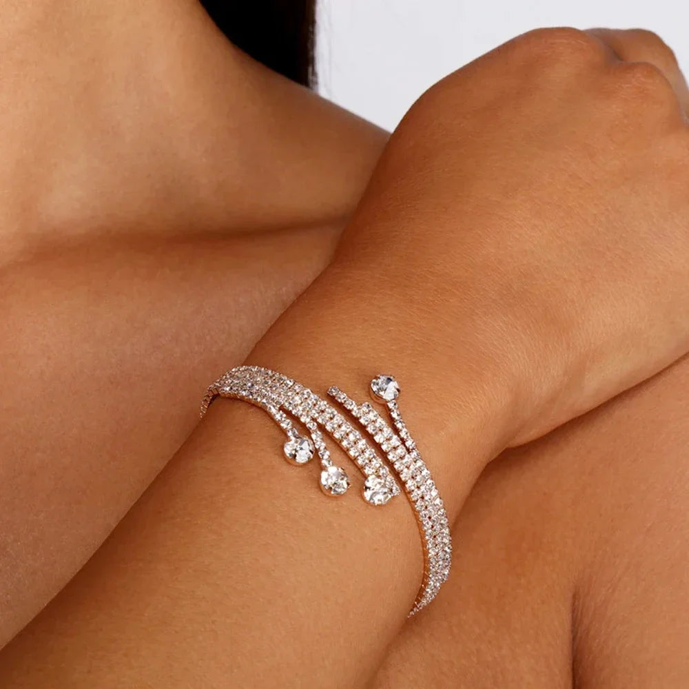 Elegant Rhinestone Open Bangle Bracelet for Women