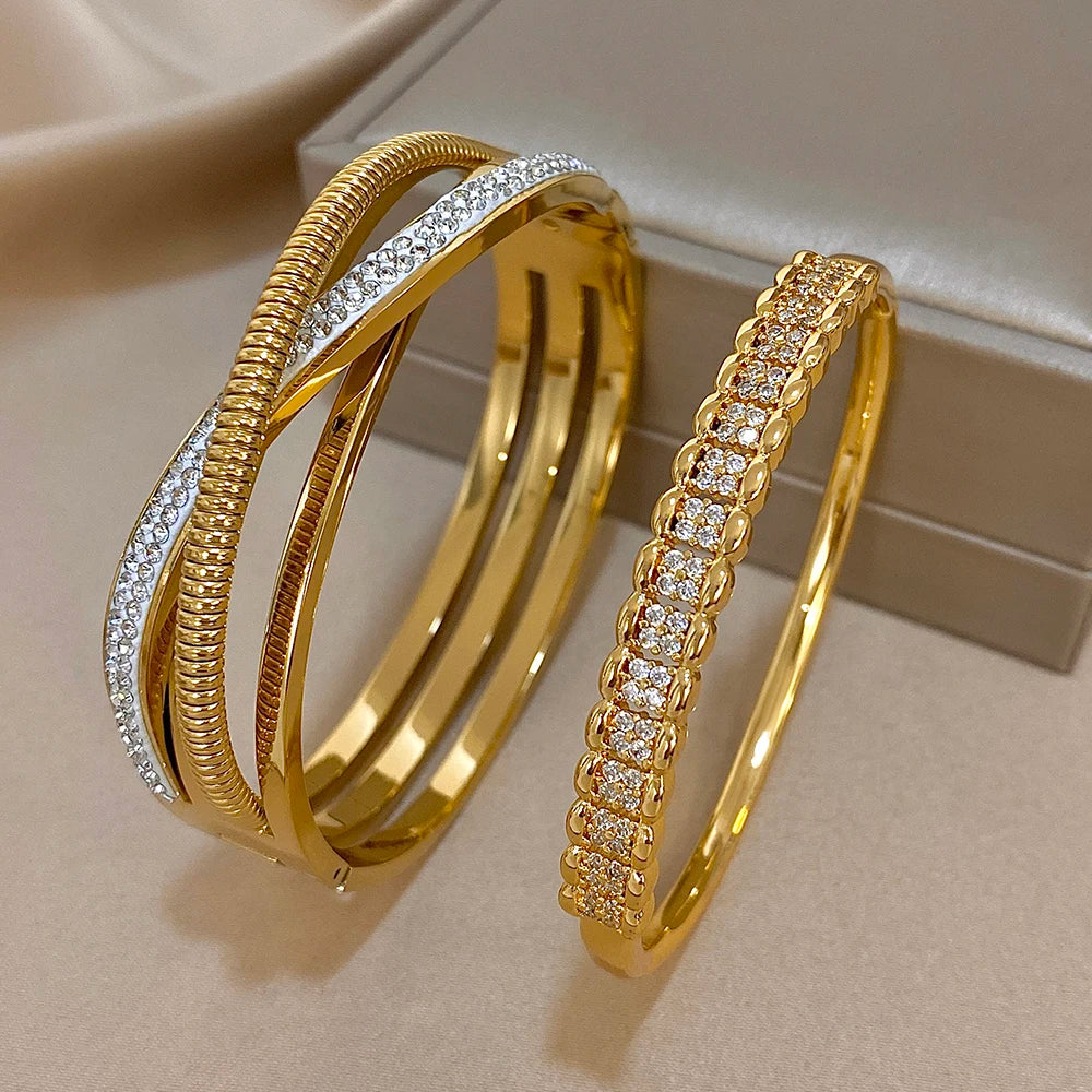 Crossed Rhinestone Open Cuff Bracelet