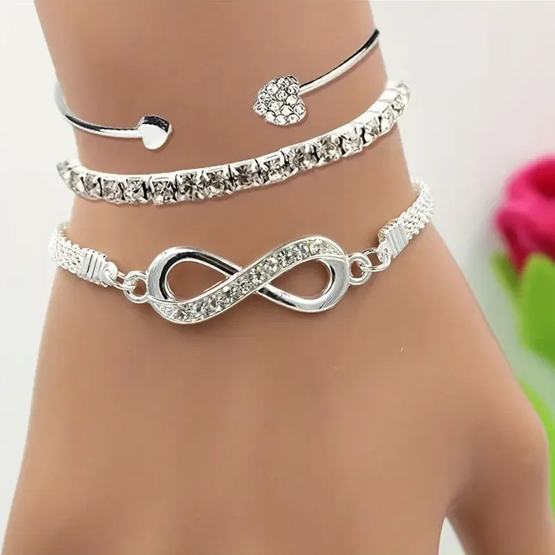 Vintage Crystal Heart Bracelet Set – 3PCS
