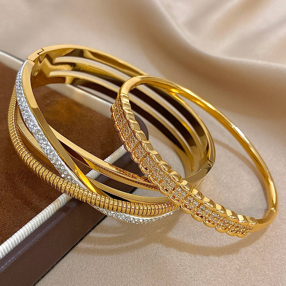 Crossed Rhinestone Open Cuff Bracelet