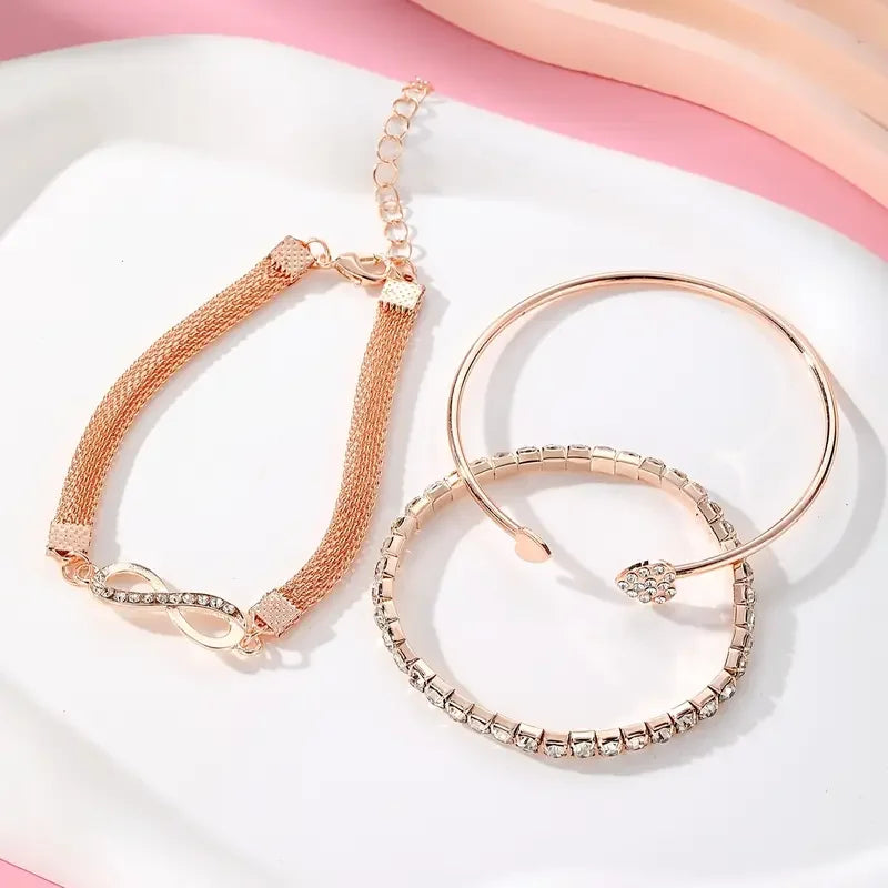 Vintage Crystal Heart Bracelet Set – 3PCS