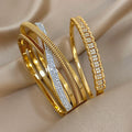 Crossed Rhinestone Open Cuff Bracelet