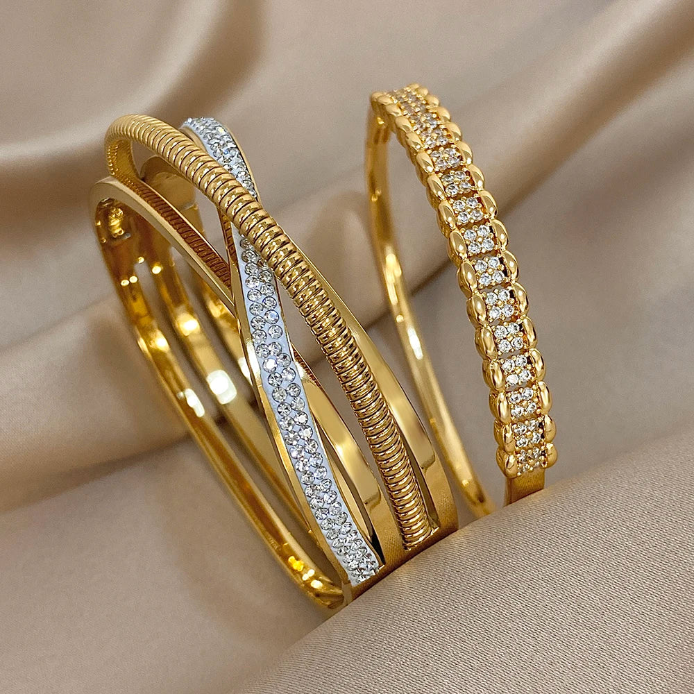 Crossed Rhinestone Open Cuff Bracelet
