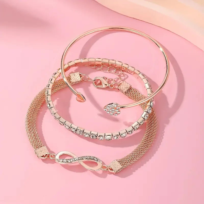 Vintage Crystal Heart Bracelet Set – 3PCS