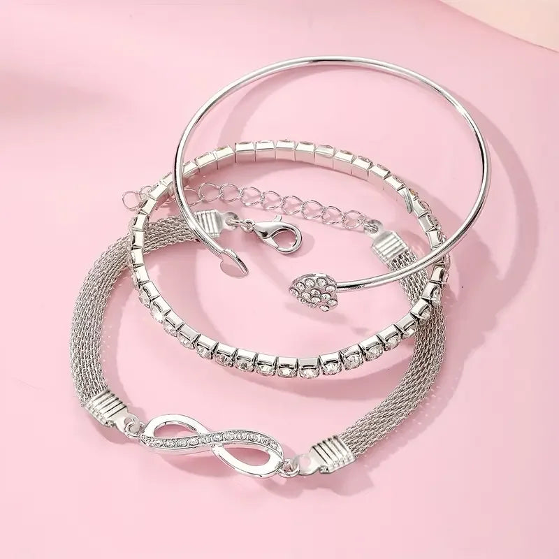 Vintage Crystal Heart Bracelet Set – 3PCS