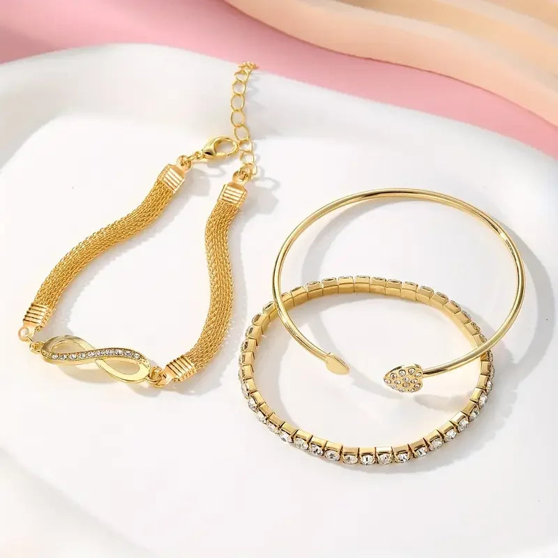 Vintage Crystal Heart Bracelet Set – 3PCS